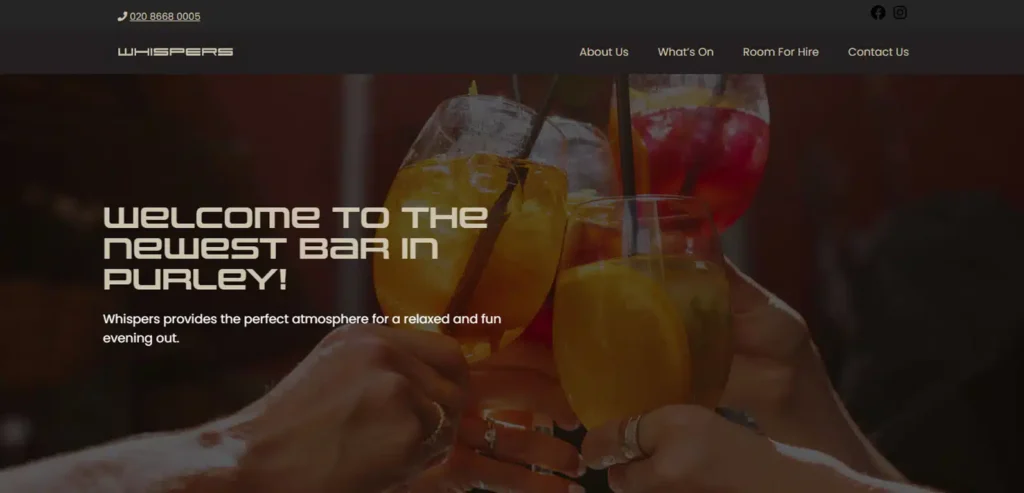 Glasses clinking together with colourful cocktails, showcasing the vibrant atmosphere of Whispers Bar in Purley, emphasising hospitality and social engagement.