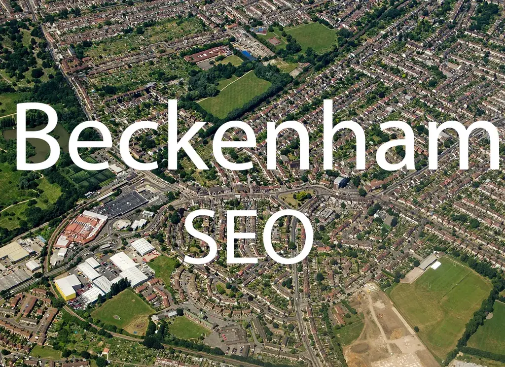 Beckenham SEO artwork with the location and service name over a background photograph.
