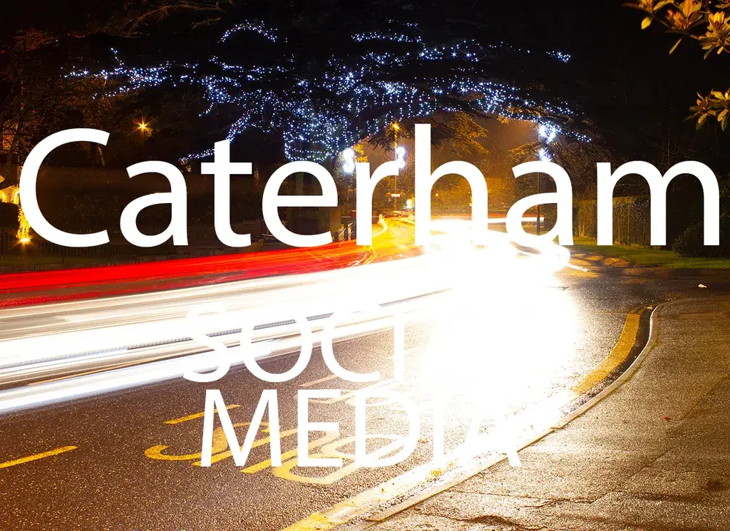 Caterham Social Media artwork with the location and service name over a background photograph.