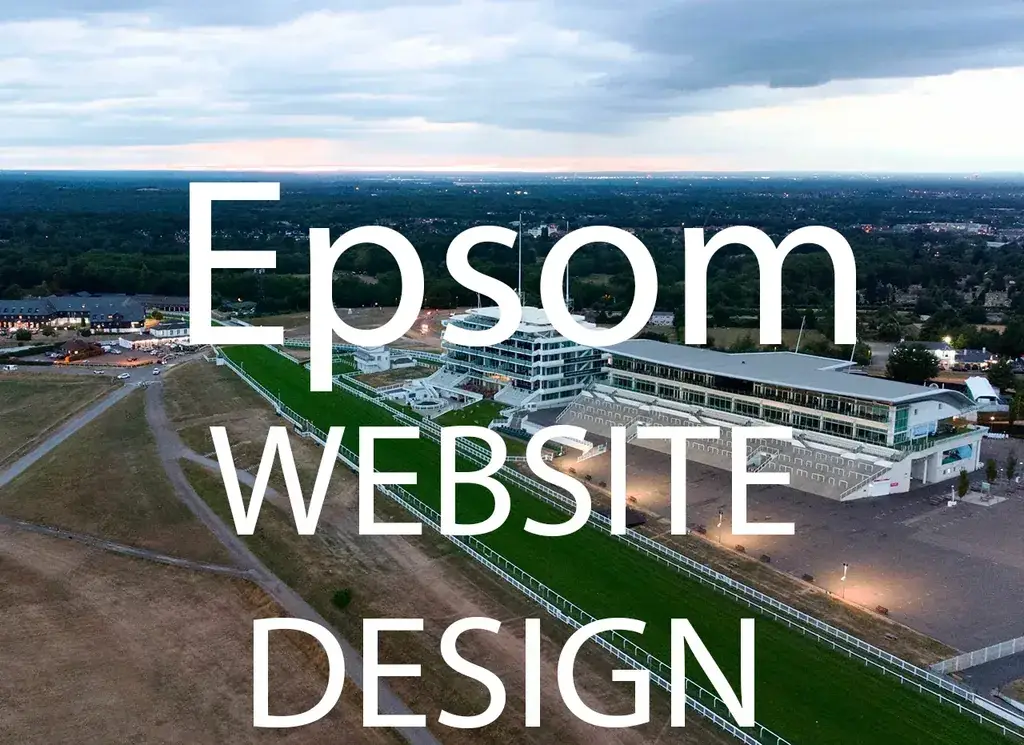 Epsom Website Design artwork with the location and service name over a background photograph.