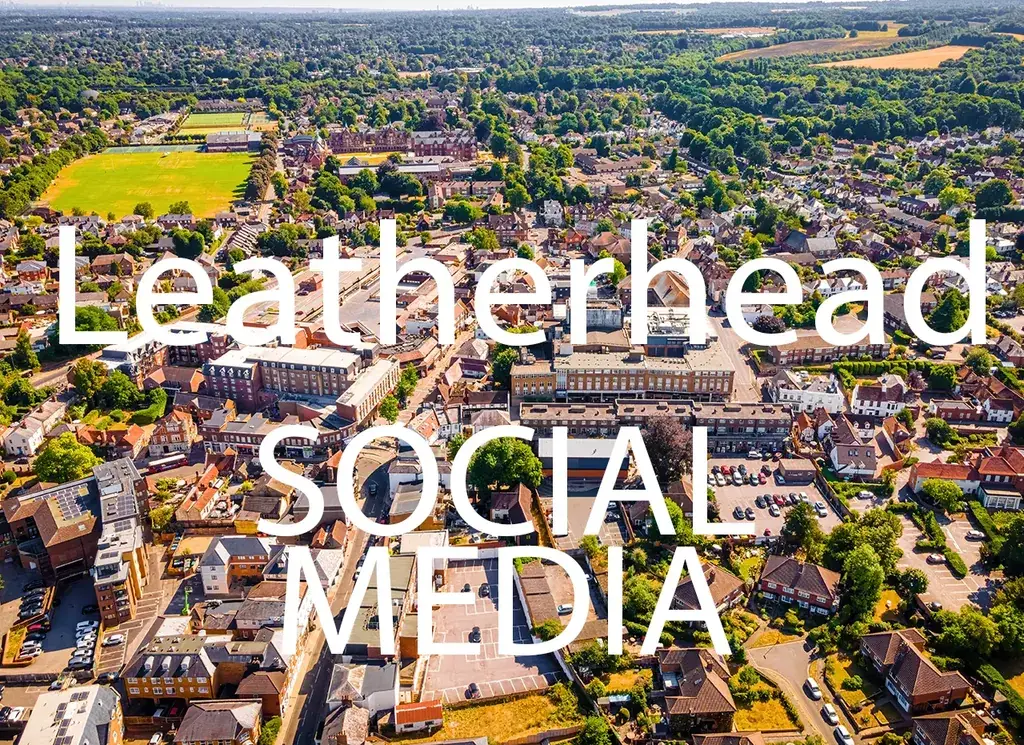 Leatherhead Social Media artwork with the location and service name over a background photograph.