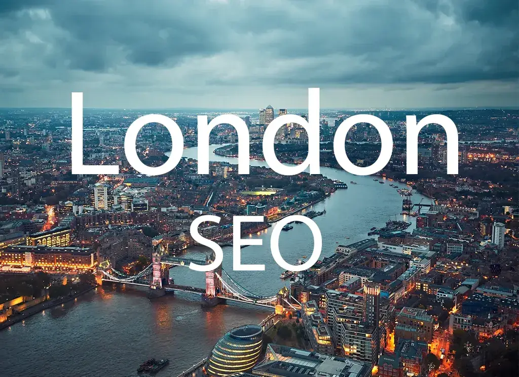 London SEO artwork with the location and service name over a background photograph.