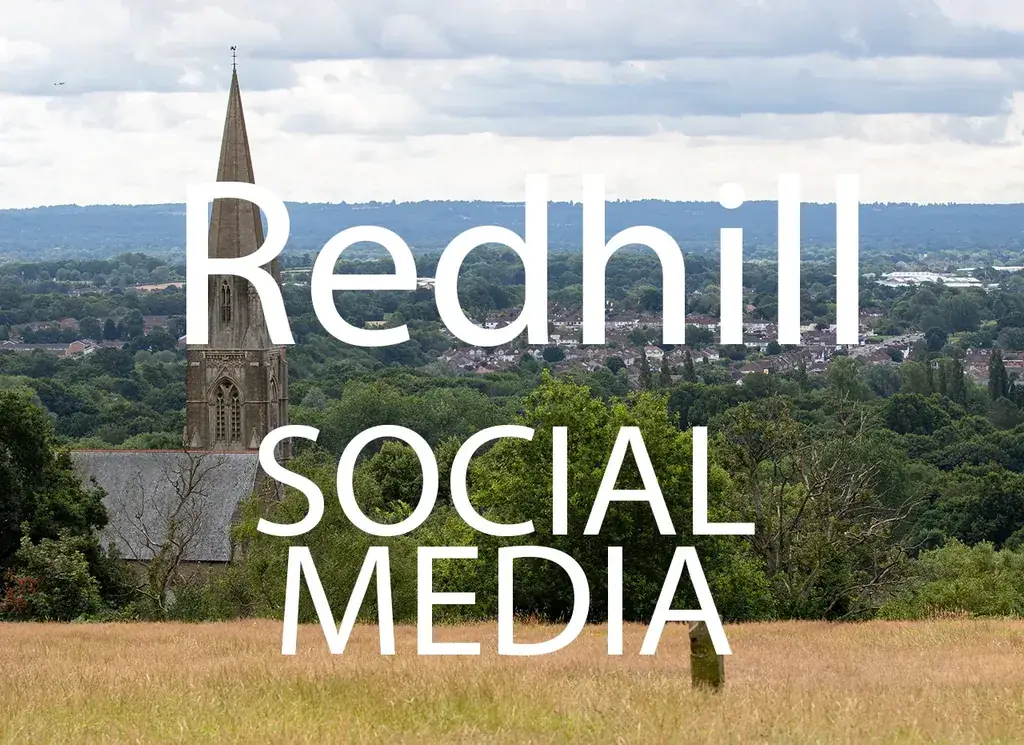 Redhill Social Media artwork with the location and service name over a background photograph.